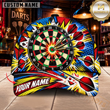 Maxcorners Darts Dartboard Pop Art Comic Burst Graphic Customized Name 3D Cap