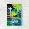 Maxcorners Mahi Mahi Fishing Faith Cross USA Flag Splash Art Personalized Name 3D Poster