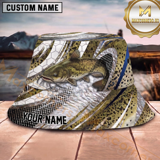 Maxcorners Fishing Metallic Green Fish Scale Abstract Sport Personalized 3D Bucket Hat (13 Fish Species)