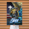 Maxcorners Largemouth Bass Fishing Faith Cross USA Flag Power Art Personalized Name 3D Poster
