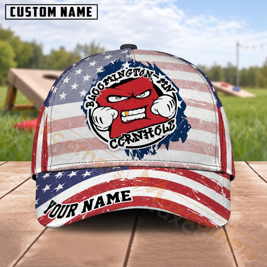 Maxcorners Cornhole Patriotic Cartoon Bean Bag Mascot American Flag Personalized Name 3D Cap