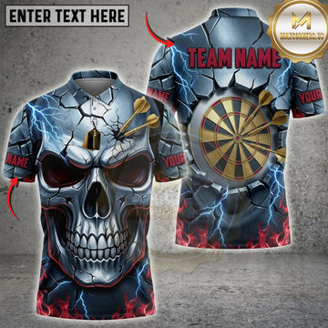 Maxcorners Darts Blue Lightning Skull And Golden Dartboard Personalized Name 3D Unisex Shirt