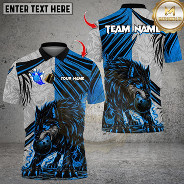 Maxcorners Flame Wolf Bowling Design Multicolor Customized Name, Team Name 3D Shirts