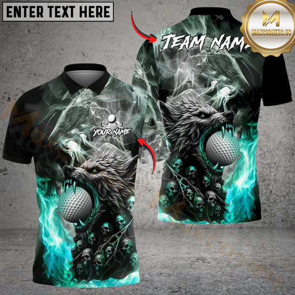 Maxcorners Fire Wolf Polo Golf Shirt, Customized Name & Team Name 3D Shirts (4 Colors)