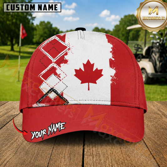 Maxcorners Golf Canada Flag Red White Personalized Name 3D Cap