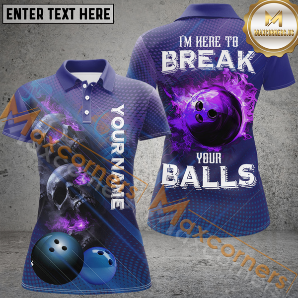 Maxcorners Purple Skull Flame Bowling Jersey Customized Name, Team Name 3D Shirt