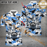 Maxcorners Ball And Pins Color Camo Pattern Bowling Jersey Multicolor Option Customized Name, Team Name 3D Polo Shirt