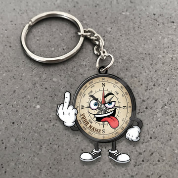 Maxcorners Hiking Funny Cartoon Compass Character Customized Name 3D Keychain And Ornament