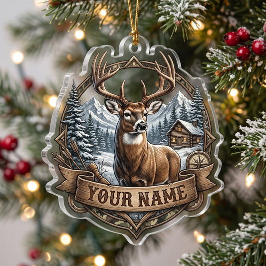 Maxcorners Cornhole Deer Head Woodland Design Customized Name 3D Keychain And Ornament
