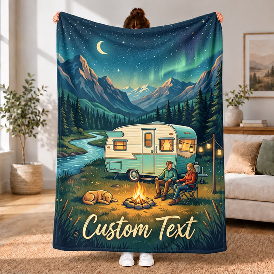 Maxcorners RVs Travel Trailer Northern Lights Camping Custom Name 3D Blanket