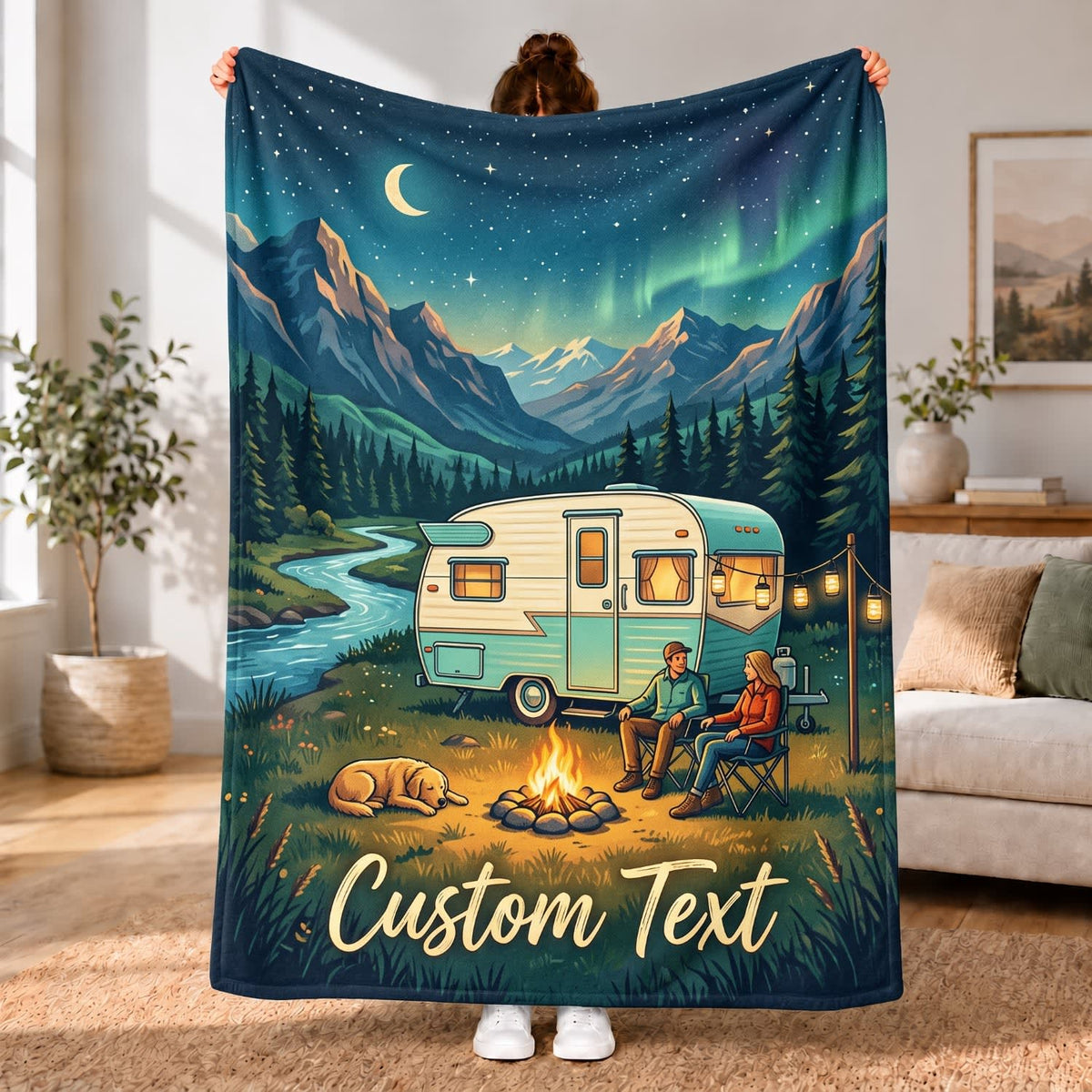 Maxcorners RVs Travel Trailer Northern Lights Camping Custom Name 3D Blanket