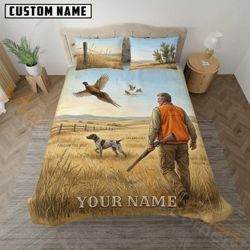Maxcorners Pheasant Hunting Wheat Field Hunter Bedding Set 3D Print Custom Name