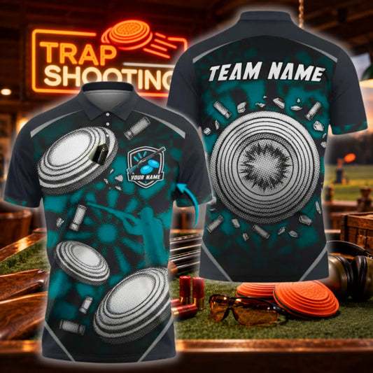 ( 6 Colors ) Maxcorners Trap Clay Shooting Metallic Target & Geometric Pattern Multicolor Customized Name, Team Name 3D Shirts