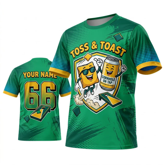Maxcorners Cornhole Toss And Toast Green Cartoon Bags Personalized Name 3D Unisex Shirt