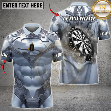 Maxcorners Darts Silver Metallic Armor Monochrome Dartboard Personalized Name 3D Unisex Shirt