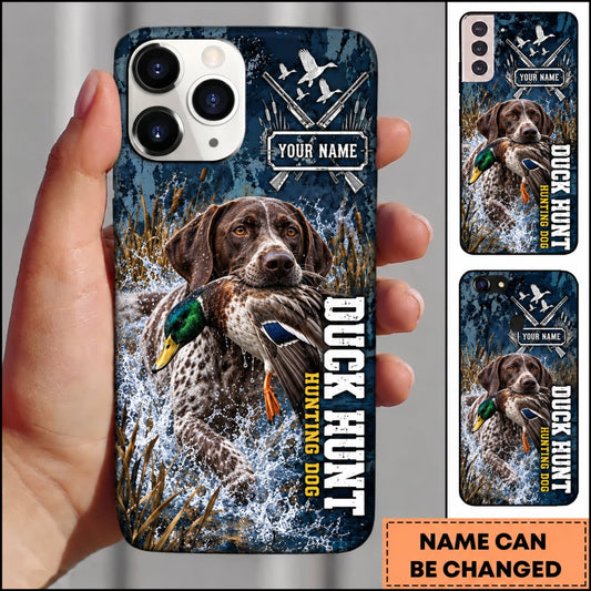 Maxcorners Duck Hunting Retriever Dog Blue Camo Duck Hunting Typography Personalized Name 3D Phone Case - German Shorthaired Pointer