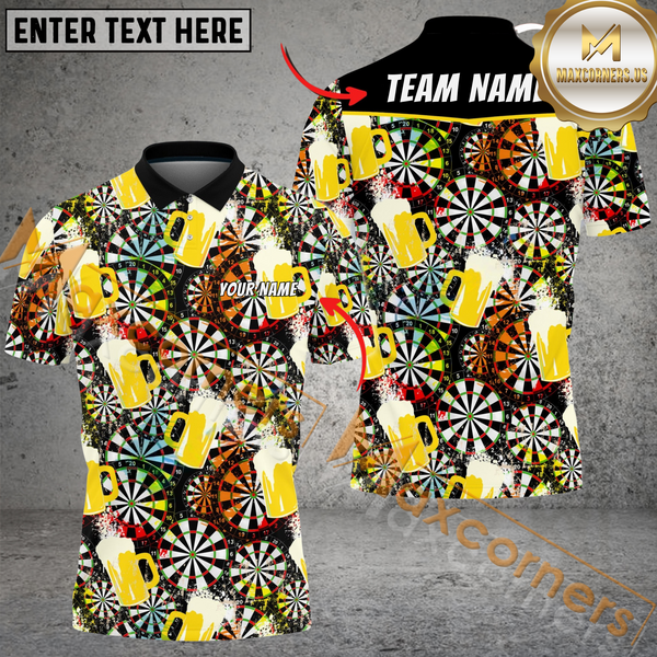 MaxCorners Darts Funny Beer Customized Name, Team Name 3D Polo Shirt