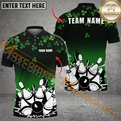 Maxcorners Ball & Pins St Patrick Irish Bowling Jerser Multicolor Option Customized Name, Team Name 3D Polo Shirt