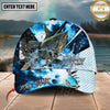 Maxcorners Fishing Blue Scale Water Splash Personalized Name 3D Cap (12 Fish Species)