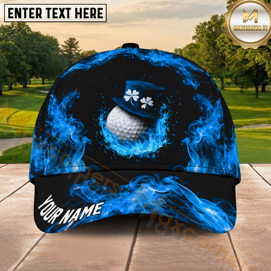 Maxcorners Golf Lucky Shamrock Ball Green Flame Personalized Name 3D Classic Cap
