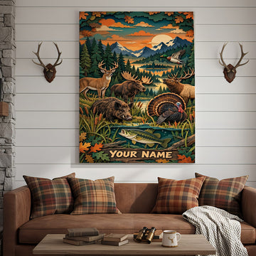 Maxcorners Duck Hunting Retro Flying Mallards Sunset Personalized Canvas Wall Art
