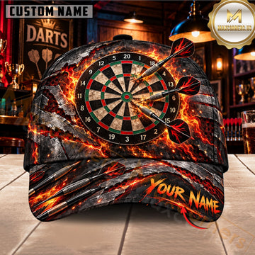 Maxcorners Darts Dartboard Cracked Fiery Lava Effect Customized Name 3D Cap