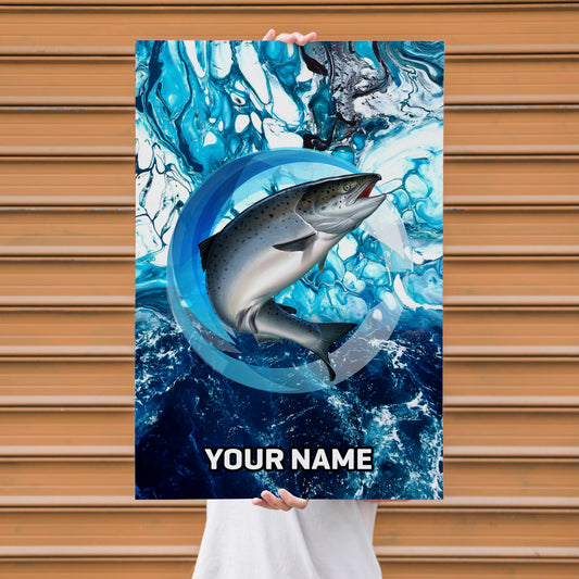 Maxcorners Salmon Fishing Ocean Circle Marble Art Personalized Name 3D Poster