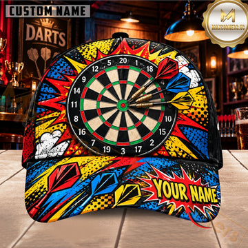 Maxcorners Darts Dartboard Comic Book Action Burst Artwork Customized Name 3D Cap