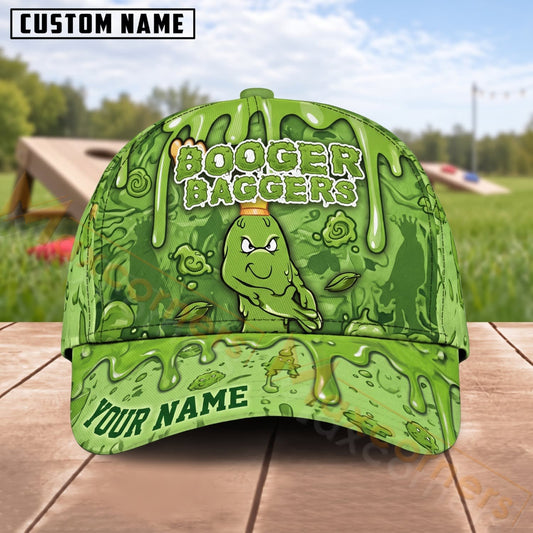 Maxcorners Cornhole Booger Flingers Green Cartoon Mascot Personalized Name 3D Cap