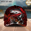 Maxcorners Fishing Red Black Anchor Compass Personalized Name 3D Cap (12 Fish Species)