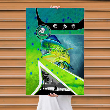Maxcorners Mahi Mahi Fishing Neon Water Geometric Art Personalized Name 3D Poster