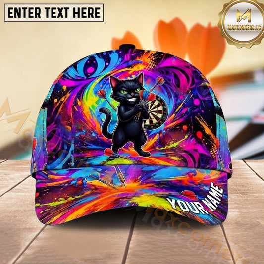 Maxcorners Darts Playful Black Cat Dartboard Personalized Name 3D Classic Cap