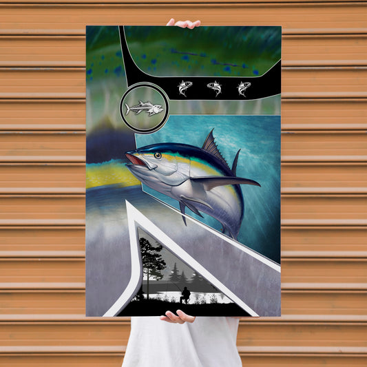 Maxcorners Tuna Fishing Angler Silhouette Geometric Art Personalized Name 3D Poster