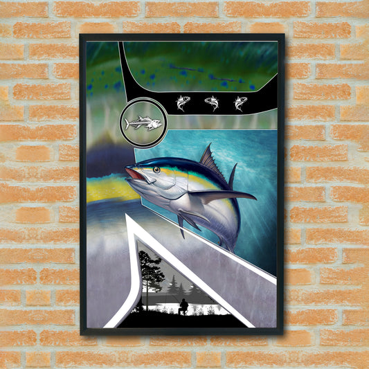 Maxcorners Tuna Fishing Angler Silhouette Geometric Art Personalized Name 3D Poster