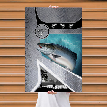 Maxcorners Salmon Fishing Silver Scale Texture Art Personalized Name 3D Poster