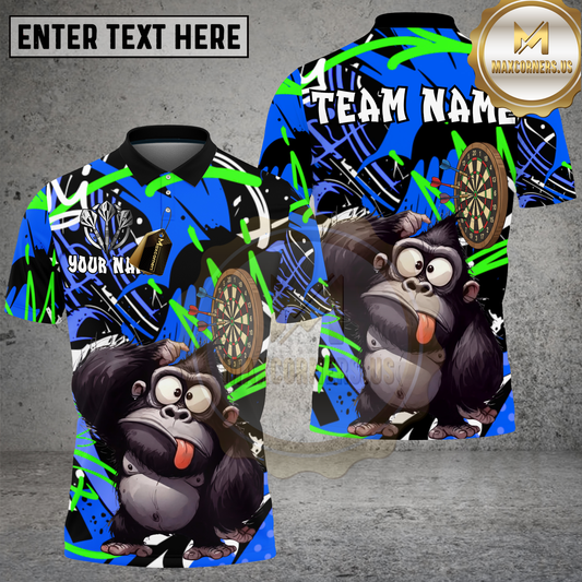Maxcorners Darts Shirt Gorilla Character Dartboard Blue Green Graffiti Multioptions Personalized Name, Team Name 3D Shirt (4 Colors)