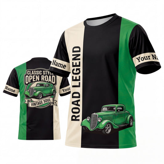 (5 Colors) Maxcorners Personalized Car Classic Muscle Car 3D T-Shirt - Cream Teal Road Legend and Classic Pickup Truck