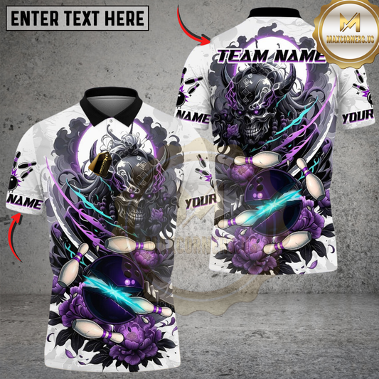 Maxcorners Bowling Demon Samurai With Flower Multicolor Customized Name, Team Name 3D Shirts