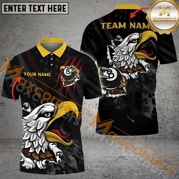 Maxcorners 8 Ball Eagle Billiard Jersey Customized Name, Team Name 3D Polo Shirt