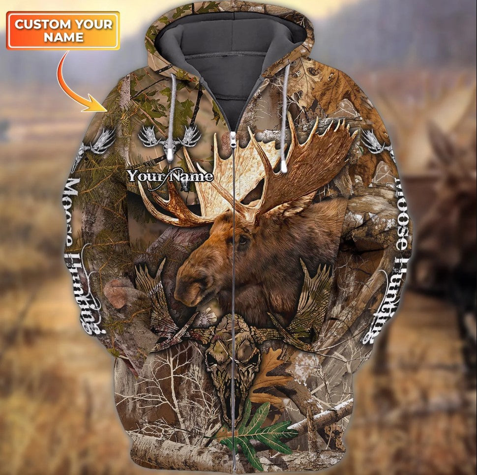 Maxcorners Custom Name Hunting Moose Art 3D All Over Printed Clothes