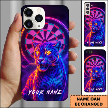 Maxcorners Darts Neon Leopard With Pink Dartboard Purple Gradient Personalized Name Phone Case