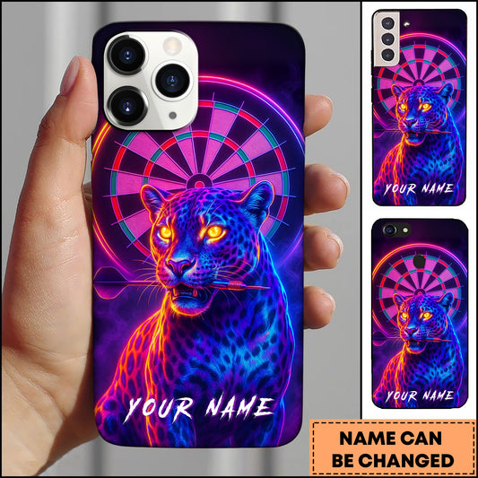 Maxcorners Darts Neon Leopard With Pink Dartboard Purple Gradient Personalized Name Phone Case