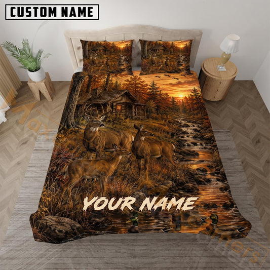 Maxcorners Deer Hunting Rustic Cabin Wilderness Custom Name 3D Bedding Set