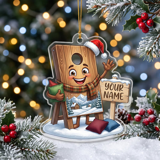 Maxcorners Cornhole Cute Board Mascot Winter Design Customized Name 3D Keychain And Ornament