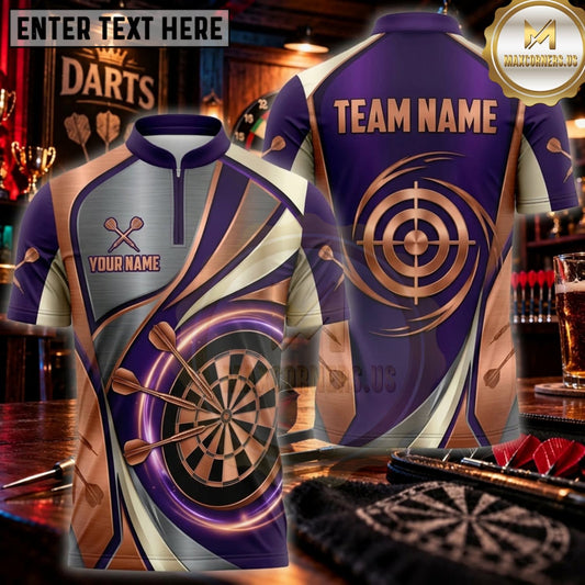 Maxcorners Darts Vintage Navy Gold Geometric Dartboard Personalized Name 3D Unisex Shirt