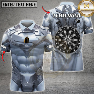 Maxcorners Darts Silver Metallic Armor Classic Black Dartboard Personalized Name 3D Unisex Shirt