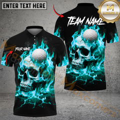 Maxcorners Savage Skull Golfer Polo Shirt Multicolor Customized Name, Team Name Shirts