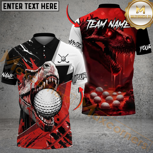 Maxcorners Crimson Fury T-Rex Golf Polo Personalized Name, Team Name 3D Shirt (4 Colors)