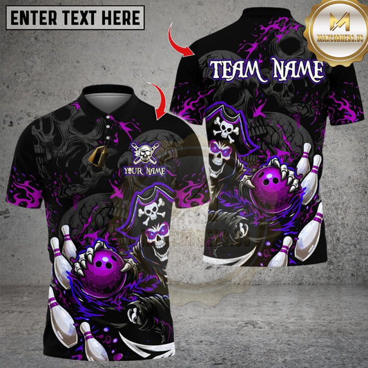 Maxcorners Bowling Skeleton Pirates Skull Multicolor Customized Name, Team Name 3D Shirts