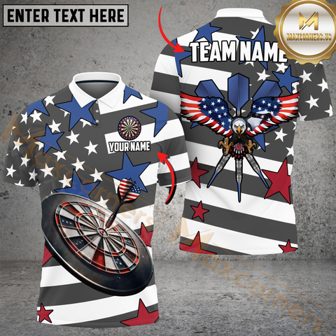 Maxcorners Darts Us Flag Eagle Customized Name, Team Name 3D Polo Shirt